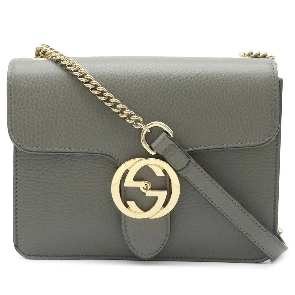Gucci Interlocking G Chain Bag Shoulder Leather Gray